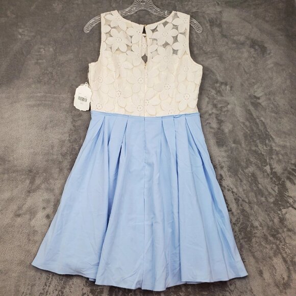 Altard State Dress Blue Cream Floral Lace Tulle Cottage Fairy Pleated Size L NEW - Picture 2 of 16